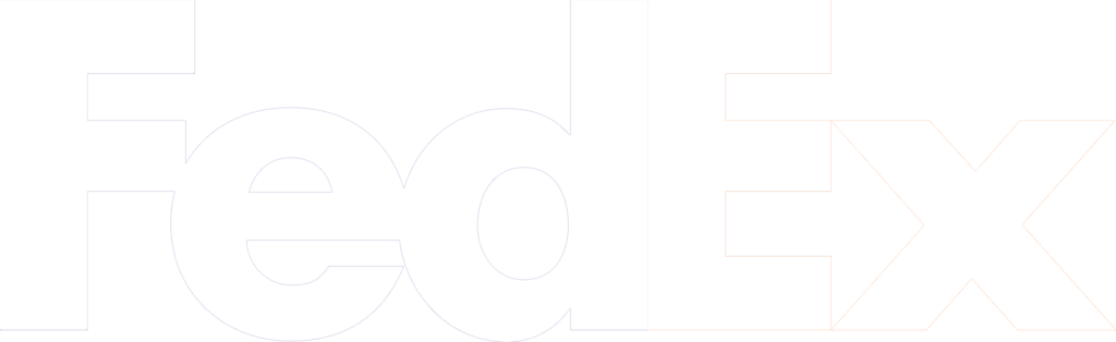 Wit FedEx-logo op een zwarte achtergrond.